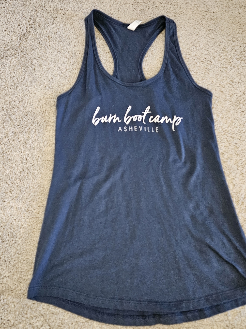 Burn Boot Camp Asheville Navy Racerback Tank Location Tank Medium Womens